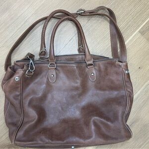 Roots Tribal Leather laptop Brown Leather Tote Bag
